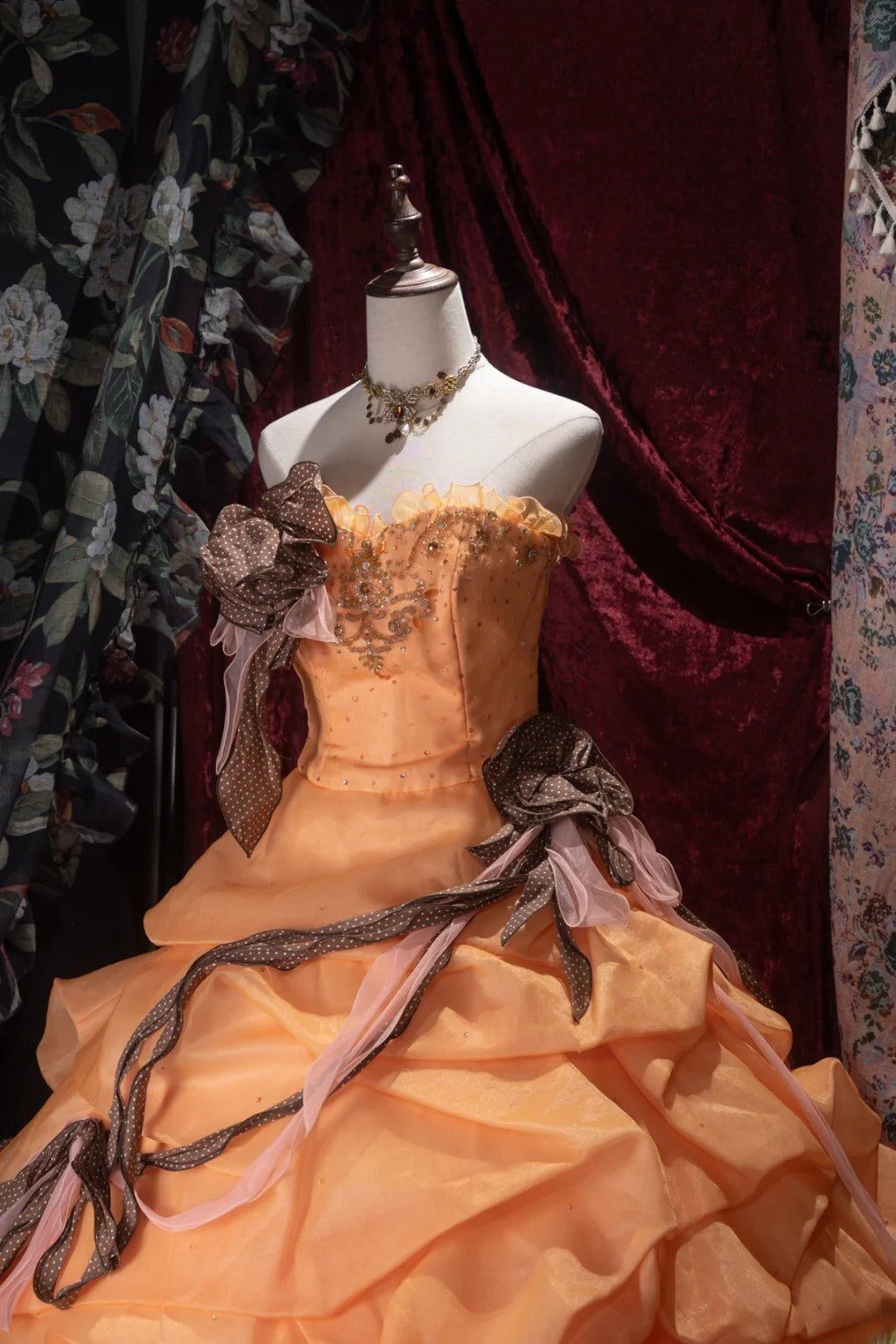 Charming Ball Gown Strapless Orange With Tiered Layers Long Quince Dress Quinceanera Dresses Formal Birthday Outfits RB8069