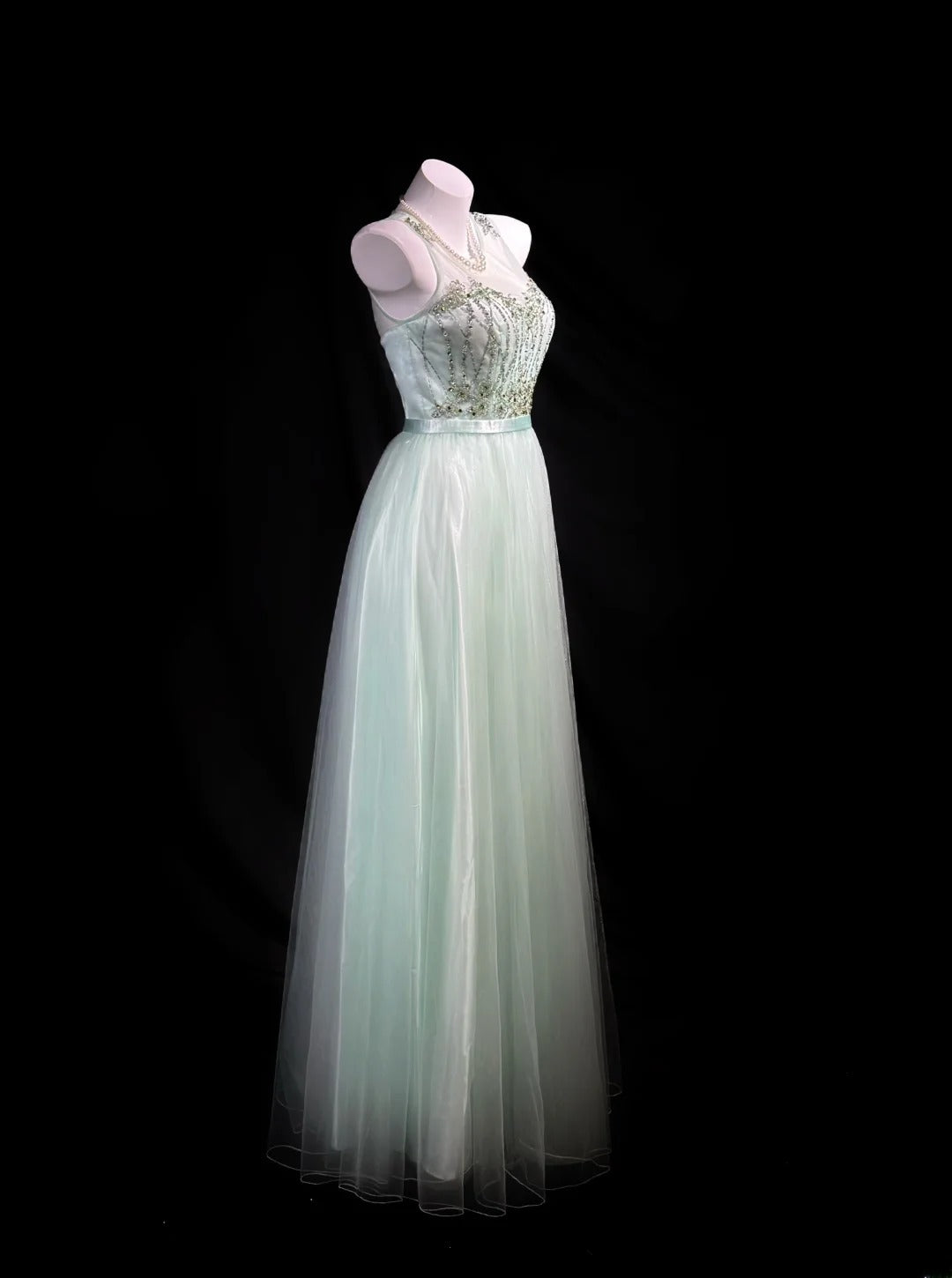 Elegant Prom Dresses A Line Scoop Neck Mint Green Tulle With Beading Evening Dress Formal Outfits RB5853