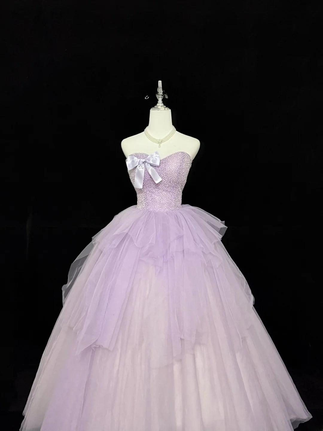 Sweet Ball Gown Sweetheart Lilac With Bow Beading Tulle Quince Dress Voluminous Sweet 16 Sweet Sixteen Outfits Vestido de RB7417