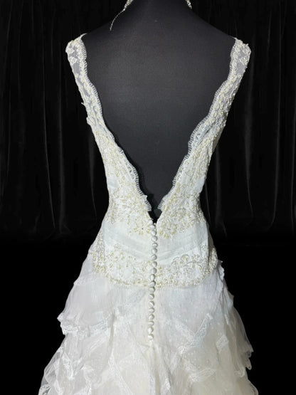 Rustic Long Wedding Gowns 70s Unique Ball Gown V Neckline Bohemian Style for Bride With Lace Fitted Petite/Plus Size Bridal Gown AS046