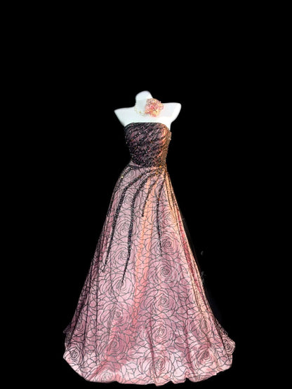 Vintage Prom Dresses A line Strapless Pink With Beading Long Evening Formal Outfits RB3449