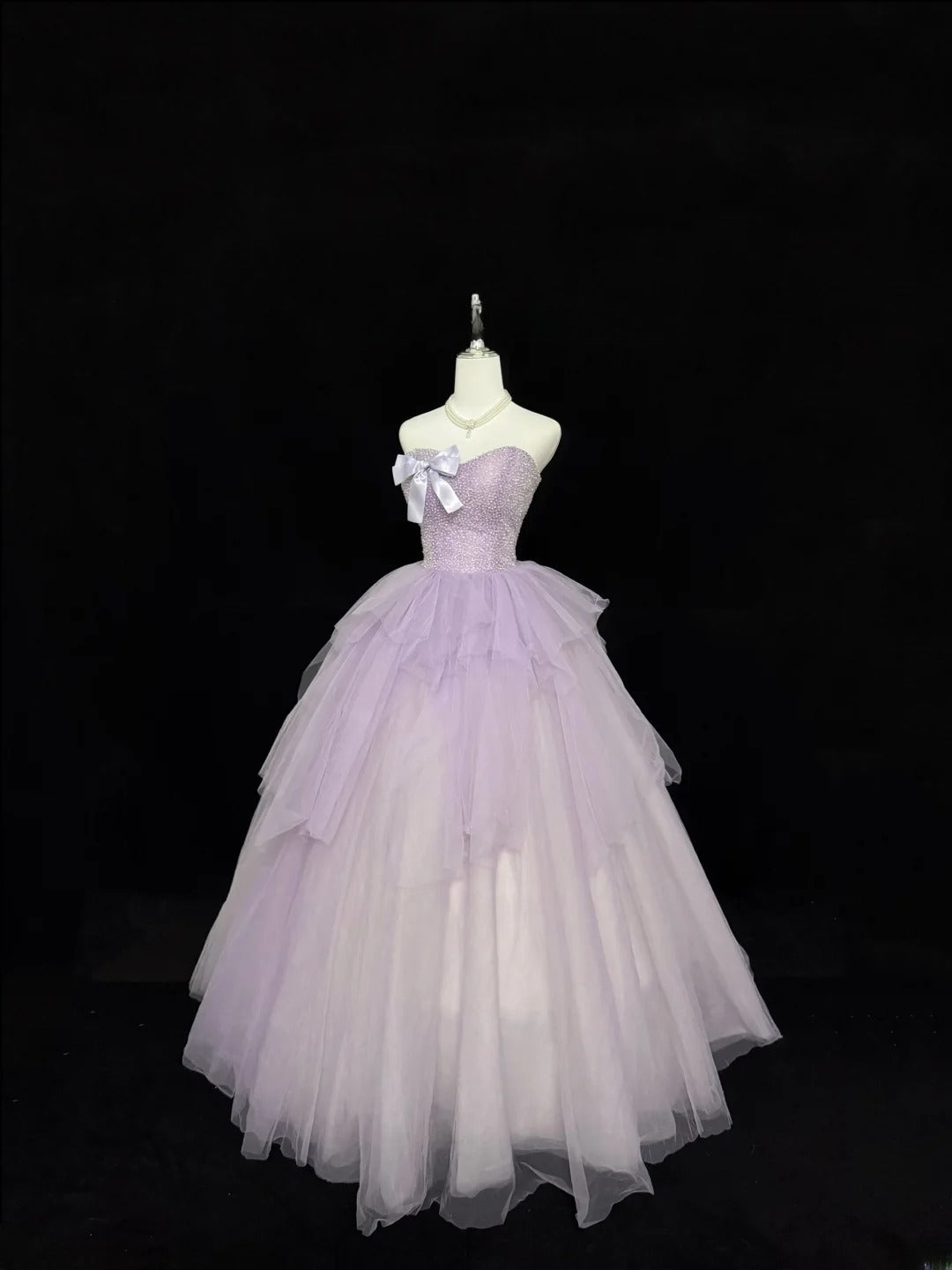 Sweet Ball Gown Sweetheart Lilac With Bow Beading Tulle Quince Dress Voluminous Sweet 16 Sweet Sixteen Outfits Vestido de RB7417