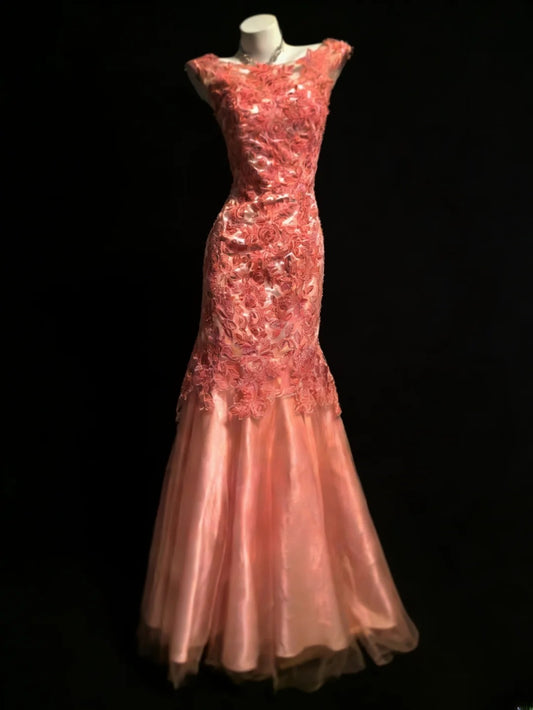 Sexy Mermaid Bateau Neck Coral Tulle Sleeveless For Women Long Prom Dresses Senior High School 21st Birthday Outfits AS046