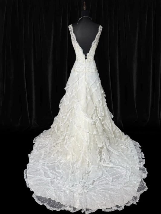 Rustic Long Wedding Gowns 70s Unique Ball Gown V Neckline Bohemian Style for Bride With Lace Fitted Petite/Plus Size Bridal Gown AS046