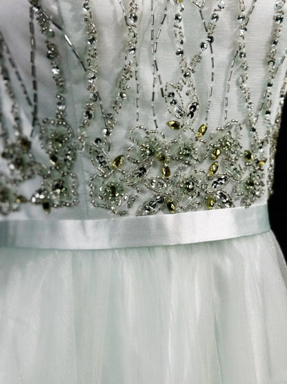 Elegant Prom Dresses A Line Scoop Neck Mint Green Tulle With Beading Evening Dress Formal Outfits RB5853