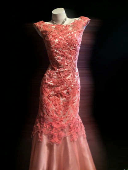 Sexy Mermaid Bateau Neck Coral Tulle Sleeveless For Women Long Prom Dresses Senior High School 21st Birthday Outfits AS046