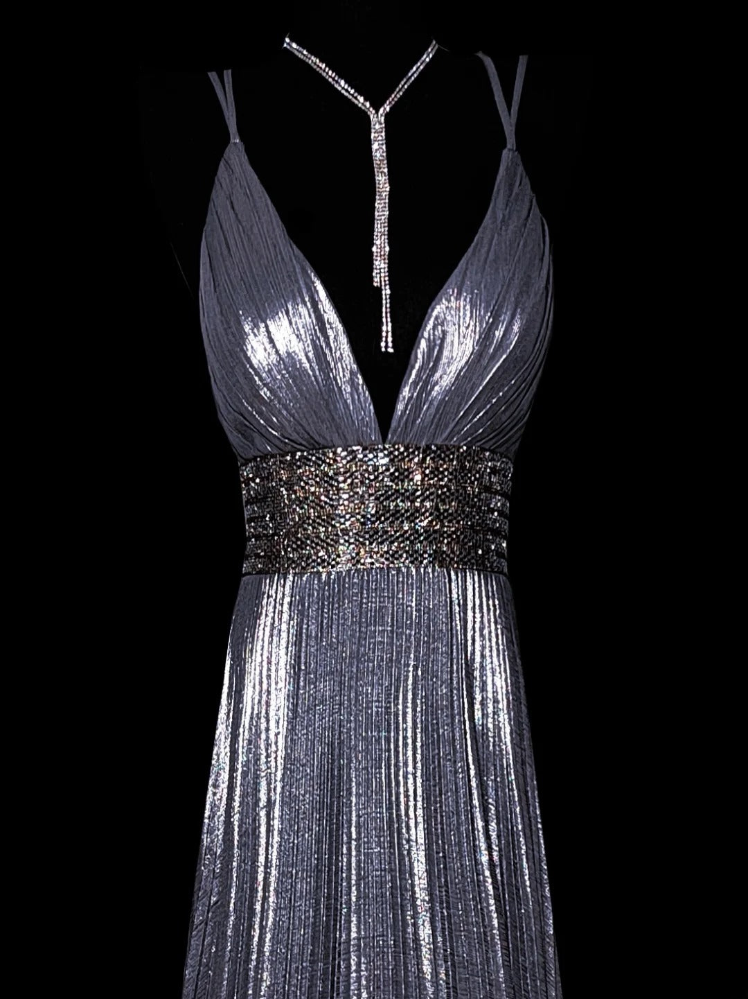 Modest A line Spaghetti Strap Gray Pleated Long Evening Dresses Inspo Senior Night Dance Prom Dress AS047