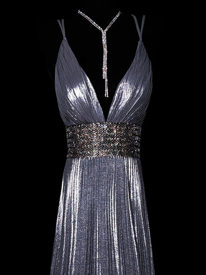 Modest A line Spaghetti Strap Gray Pleated Long Evening Dresses Inspo Senior Night Dance Prom Dress AS047