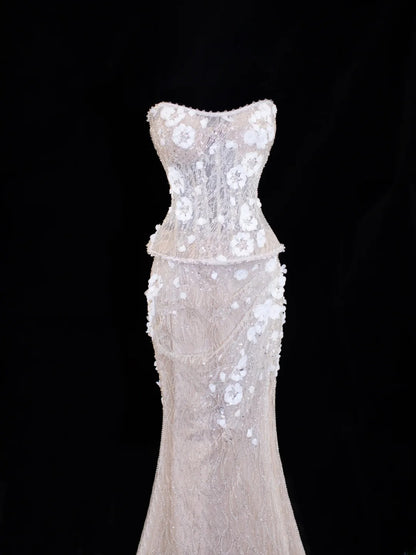 Wedding Gowns Dresses Romantic Mermaid for Bride Sweetheart With Lace Sequin White Petite/Plus Size Bridal Gown For Women SA047