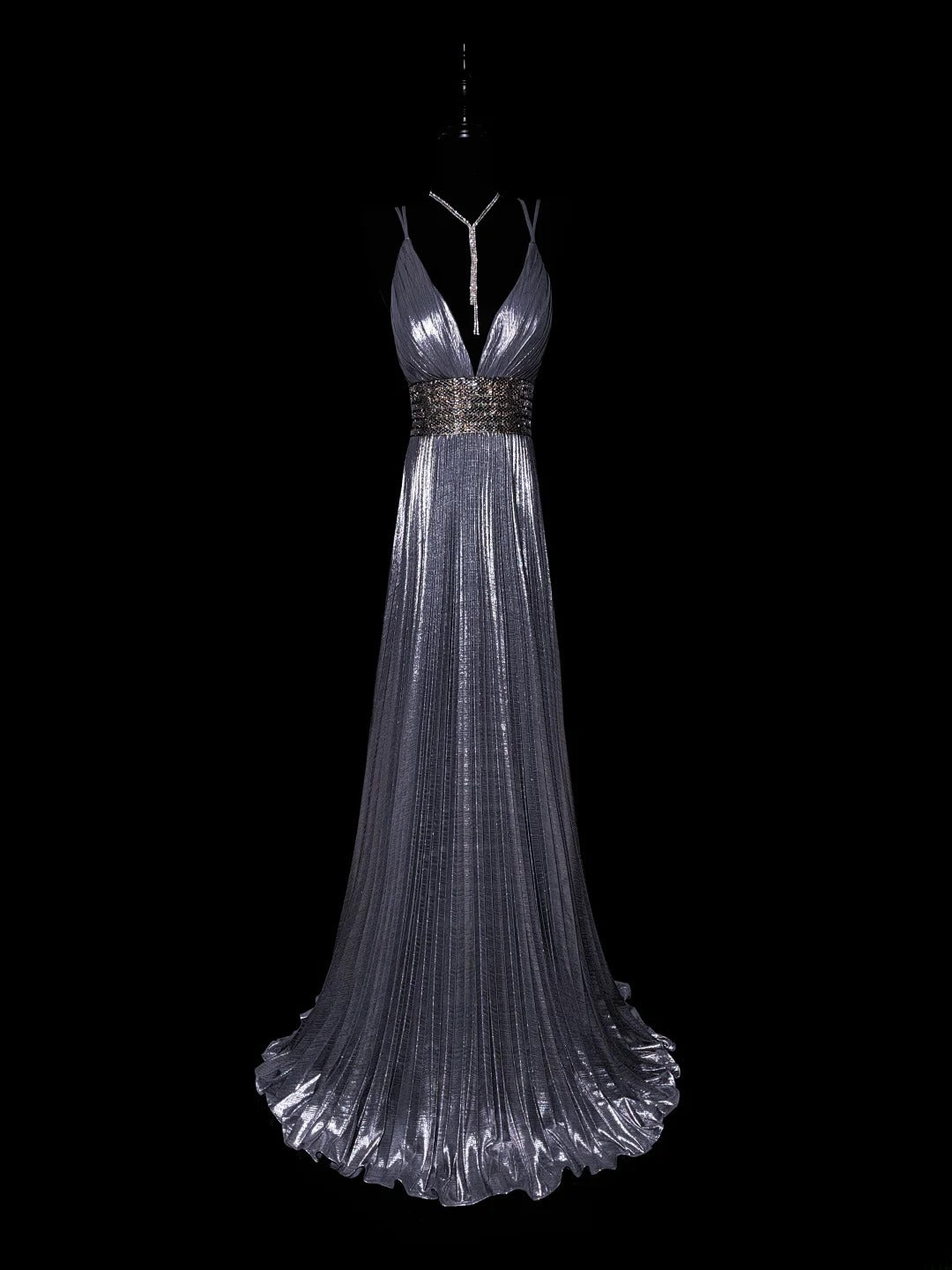 Modest A line Spaghetti Strap Gray Pleated Long Evening Dresses Inspo Senior Night Dance Prom Dress AS047