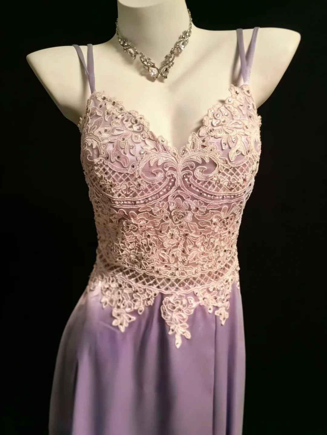 Simple A line Spaghetti Strap Lilac Satin With Lace For Women Long Prom Dress Birthday Gowns AS047