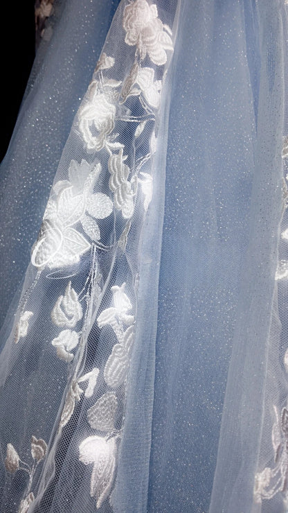 Lace Prom Dress Inspo Mermaid Spaghetti Straps Light Sky Blue Tulle Modest With Slit Formal Party Gown RB9849