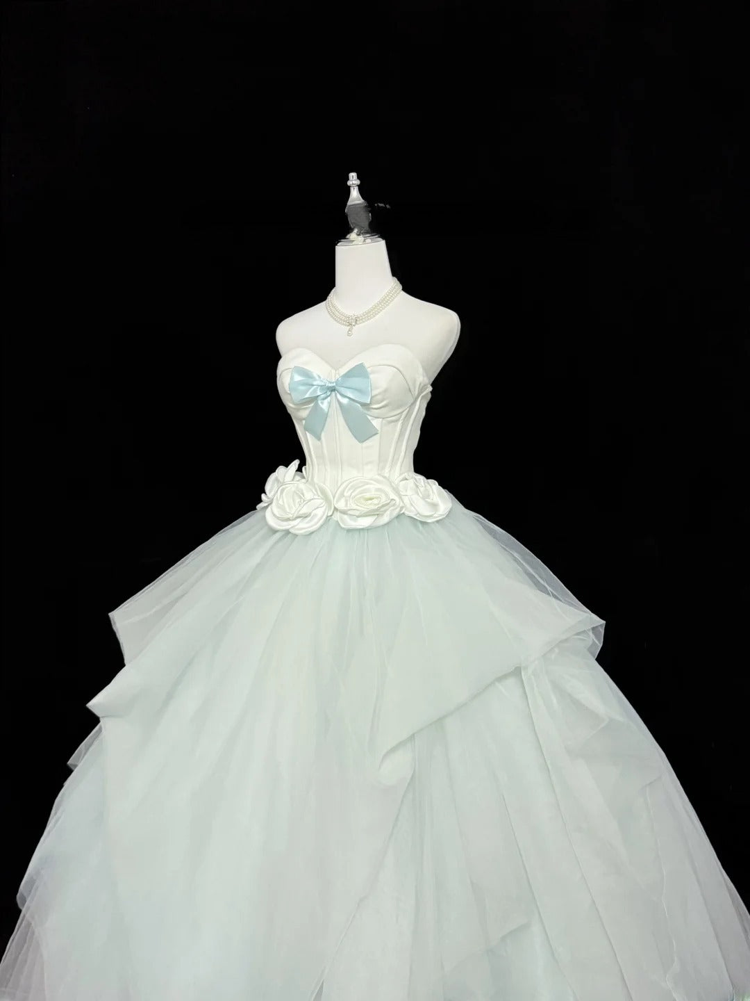 Sweet Ball Gown Sweetheart Mint Green With Bow Flowers Tulle Quince Dress Voluminous Sweet 16 Sweet Sixteen Outfits Vestido de RB7418