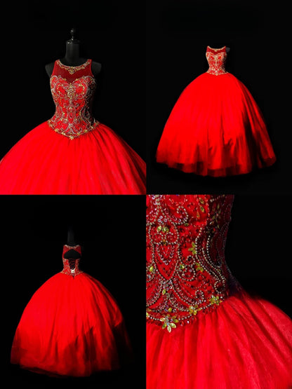 Princess Ball Gown Scoop With Gold Beading Tulle Long Quinceañera Dress Moda 2000 15 Quinceanera Dresses Ideas Sweet 16 Outfits RB6940