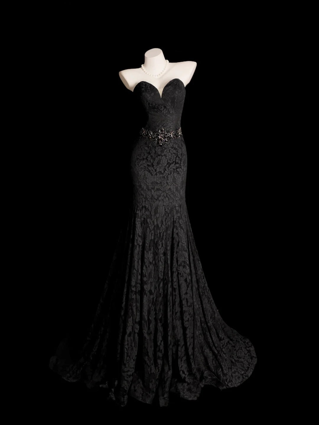 Black Prom Dress Inspo Mermaid Sweetheart Lace Modest Long Formal Party Gown RB9850