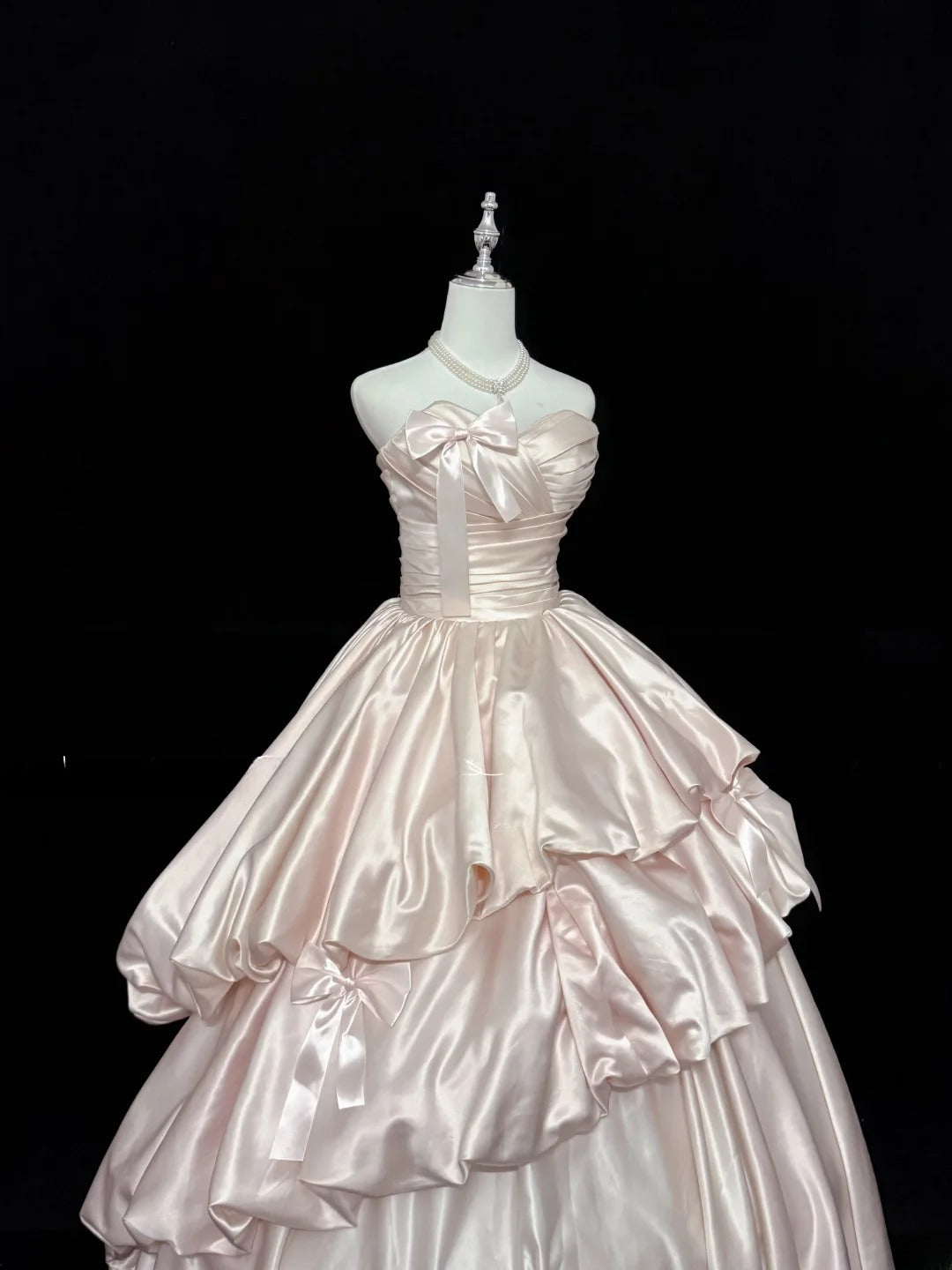 Sweet Ball Gown Sweetheart Pearl Pink Satin With Bow Quince Dress Voluminous Sweet 16 Sweet Sixteen Outfits Vestido de RB7419