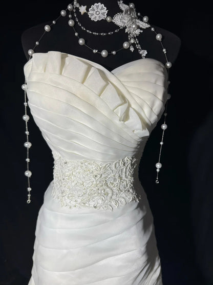 Princess Long Wedding Gowns 70s Unique Dresses Mermaid Sweetheart Bohemian Style for Bride With Lace Fitted Petite/Plus Size Bridal Dress AS048
