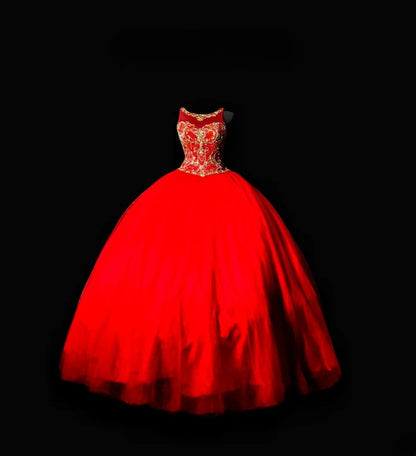 Princess Ball Gown Scoop With Gold Beading Tulle Long Quinceañera Dress Moda 2000 15 Quinceanera Dresses Ideas Sweet 16 Outfits RB6940