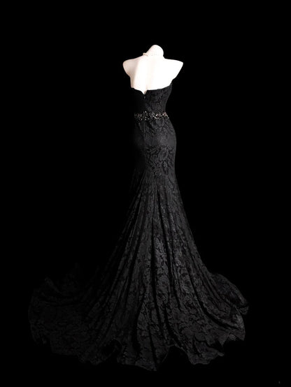 Black Prom Dress Inspo Mermaid Sweetheart Lace Modest Long Formal Party Gown RB9850