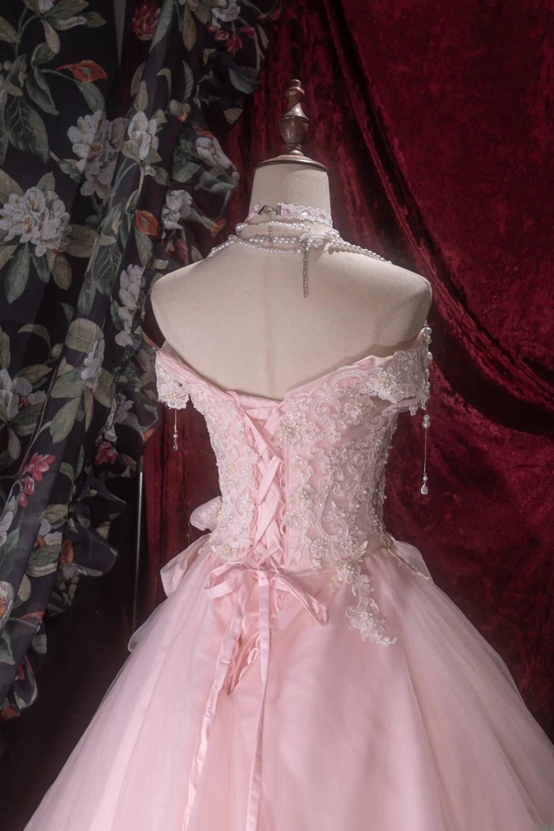 Charming Ball Gown Off The Shoulder Pink With Lace Tulle Long Quince Dress Quinceanera Dresses Formal Birthday Outfits RB8071