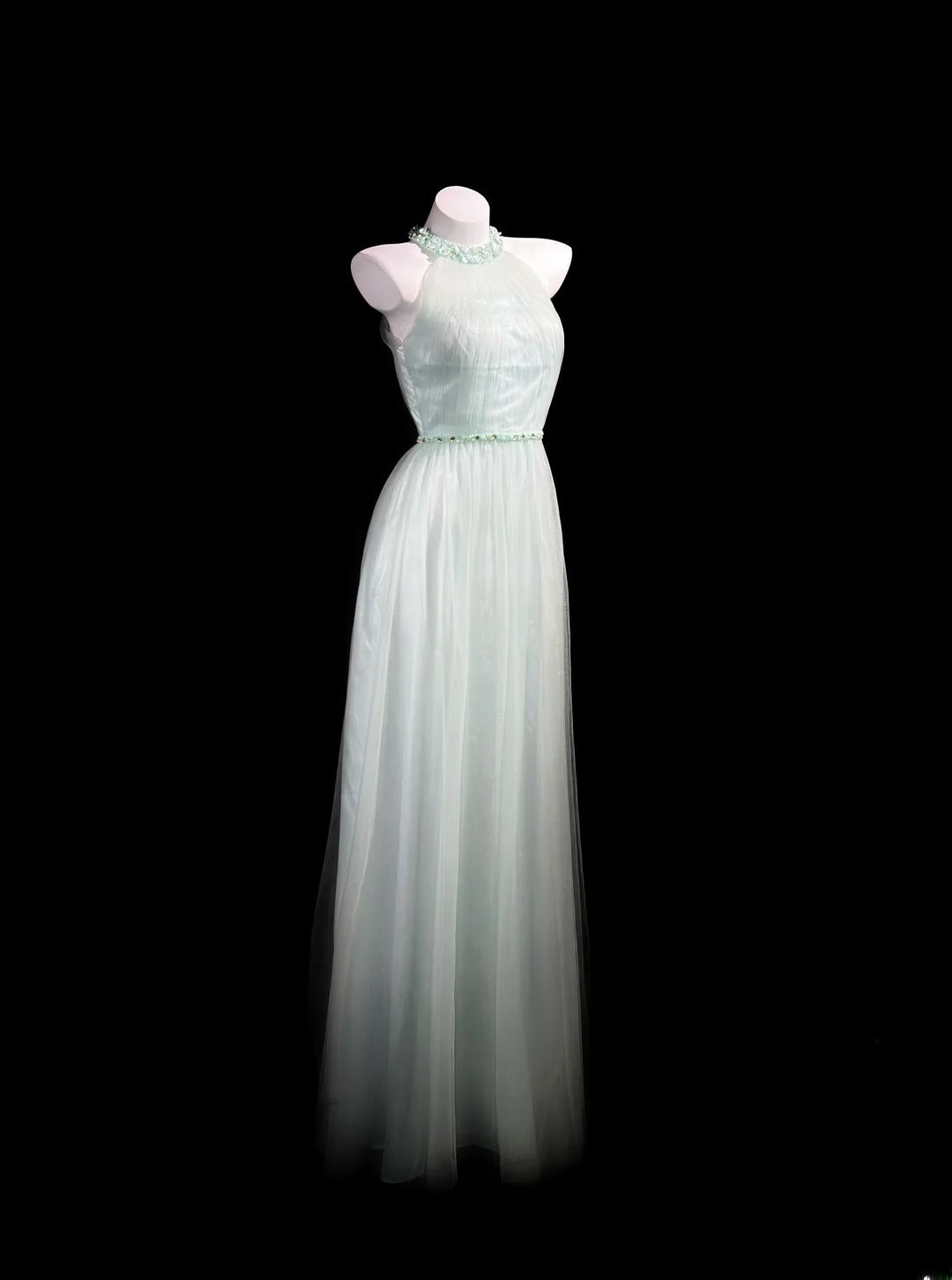 Understated Prom Dresses A line Scoop Light Sage Green Tulle With Beading Evening Dress Formal Outfits RB5855