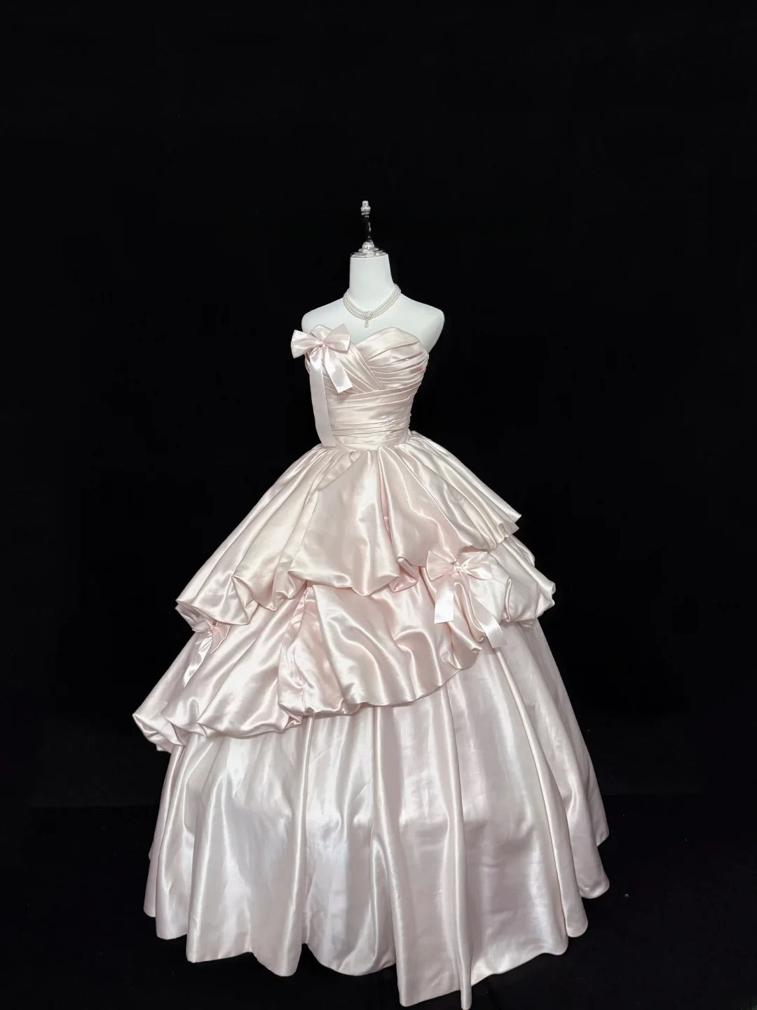 Sweet Ball Gown Sweetheart Pearl Pink Satin With Bow Quince Dress Voluminous Sweet 16 Sweet Sixteen Outfits Vestido de RB7419