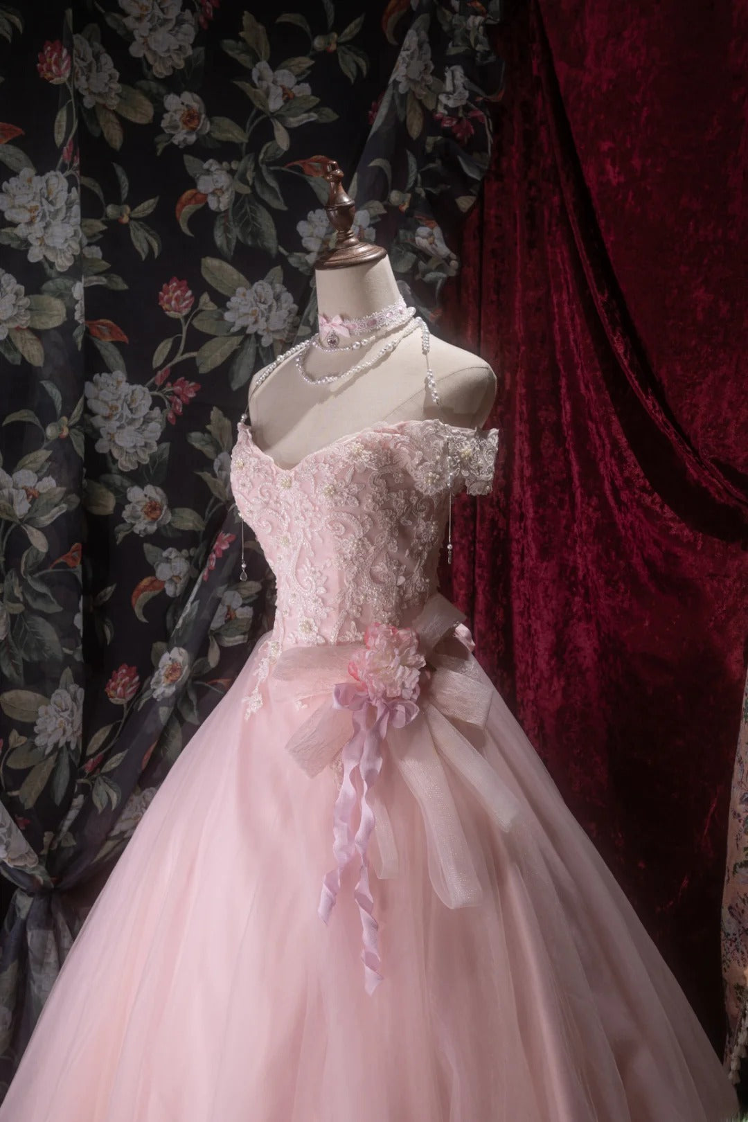 Charming Ball Gown Off The Shoulder Pink With Lace Tulle Long Quince Dress Quinceanera Dresses Formal Birthday Outfits RB8071