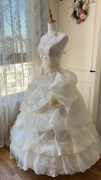 Princess Sweet 16 Dresses Long Sweetheart Yellow With Flowers Ball Gown Sweet Sixteen Birthday Gown RC0417