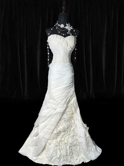 Princess Long Wedding Gowns 70s Unique Dresses Mermaid Sweetheart Bohemian Style for Bride With Lace Fitted Petite/Plus Size Bridal Dress AS048