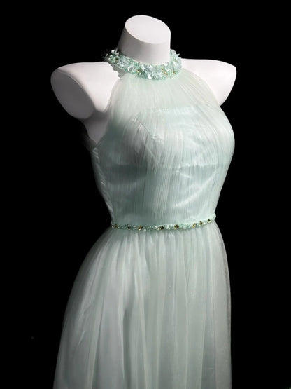 Understated Prom Dresses A line Scoop Light Sage Green Tulle With Beading Evening Dress Formal Outfits RB5855