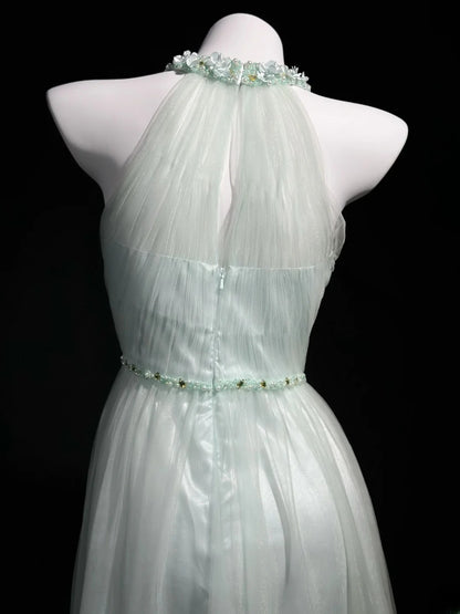 Understated Prom Dresses A line Scoop Light Sage Green Tulle With Beading Evening Dress Formal Outfits RB5855