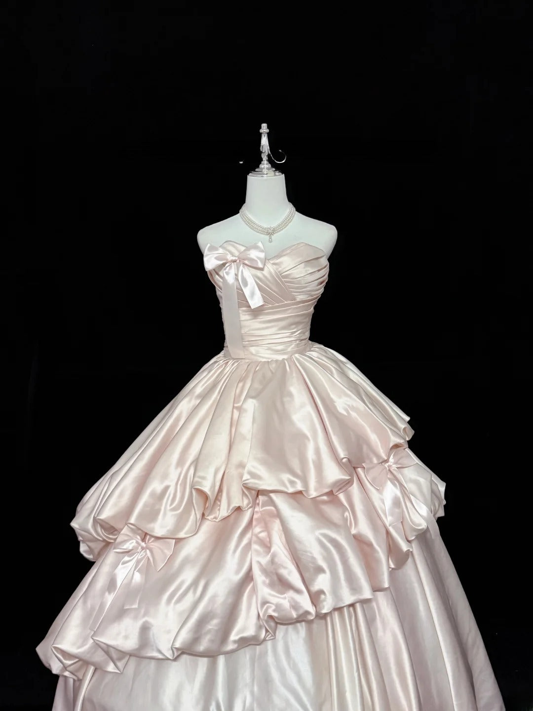 Sweet Ball Gown Sweetheart Pearl Pink Satin With Bow Quince Dress Voluminous Sweet 16 Sweet Sixteen Outfits Vestido de RB7419