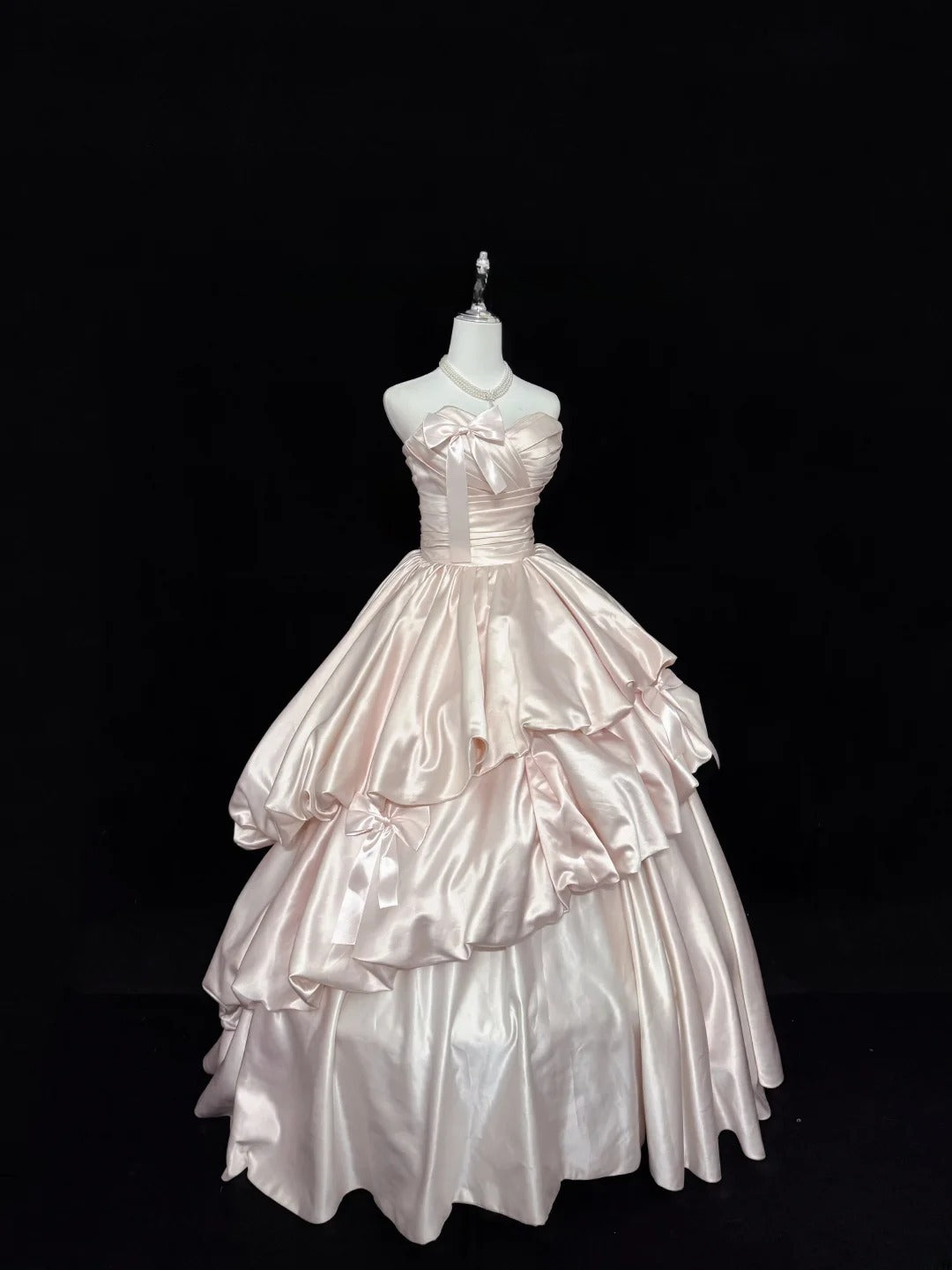Sweet Ball Gown Sweetheart Pearl Pink Satin With Bow Quince Dress Voluminous Sweet 16 Sweet Sixteen Outfits Vestido de RB7419