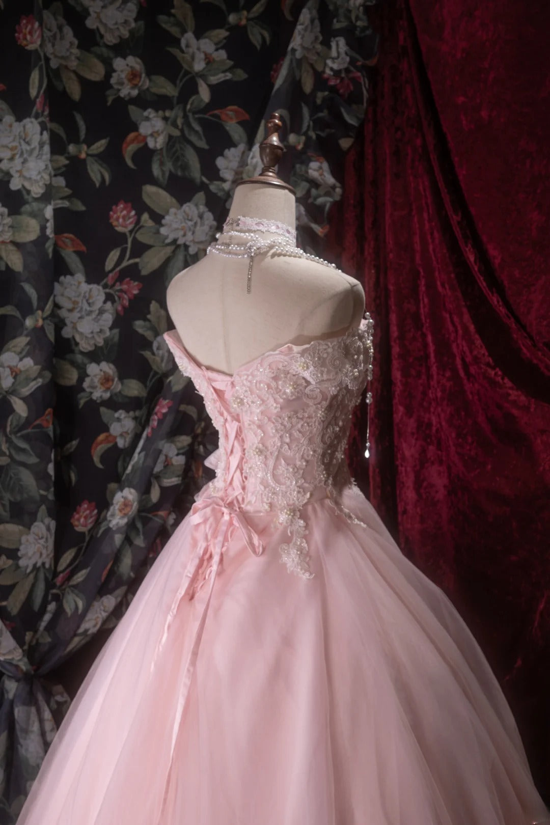 Charming Ball Gown Off The Shoulder Pink With Lace Tulle Long Quince Dress Quinceanera Dresses Formal Birthday Outfits RB8071
