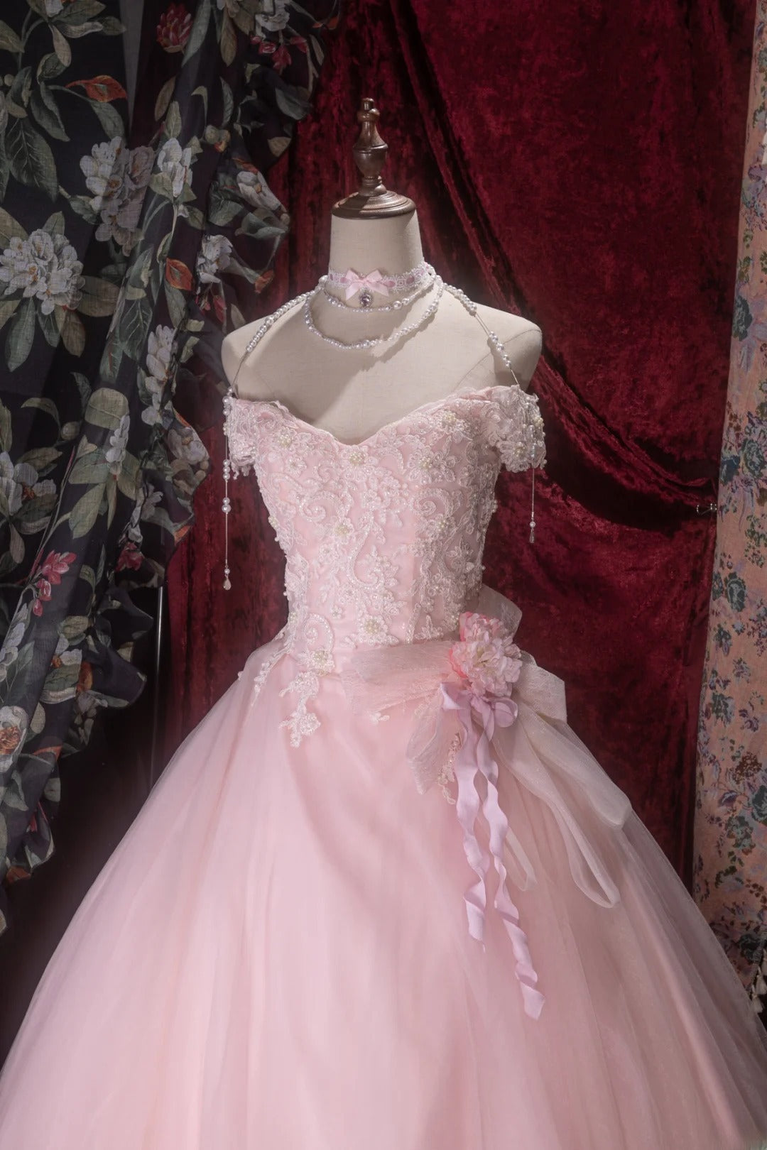 Charming Ball Gown Off The Shoulder Pink With Lace Tulle Long Quince Dress Quinceanera Dresses Formal Birthday Outfits RB8071