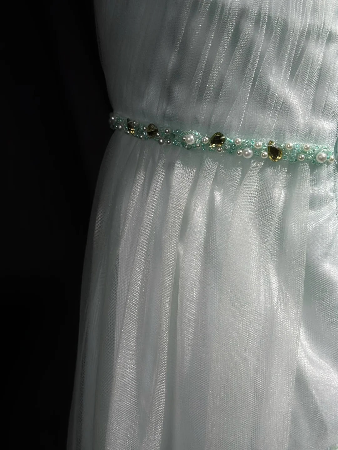 Understated Prom Dresses A line Scoop Light Sage Green Tulle With Beading Evening Dress Formal Outfits RB5855