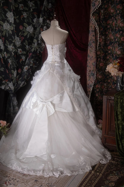 Vintage 80s Ball Gown Strapless White Satin With Flowers Long Autumn Brides Gown Bridal Dress Wedding Dresses RB8072
