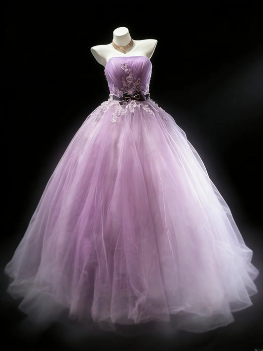 Cute Ball Gown Strapless Sleeveless Lilac With Applique Tulle Long Quinceanera Dresses Sweet 15 16 Birthday Outfits AS049