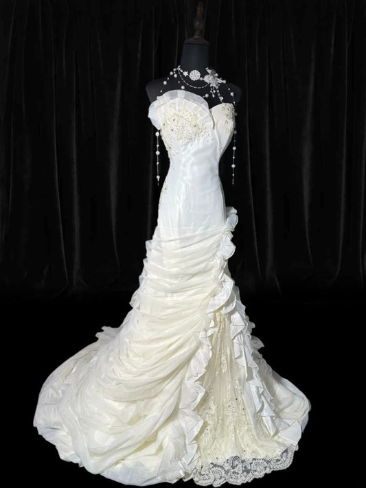 Timeless Long Wedding Gowns 70s Ideas Classy Dresses Mermaid Sweetheart Bohemian Style for Bride With Lace Corset Fitted Petite/Plus Size Bridal Gown AS049