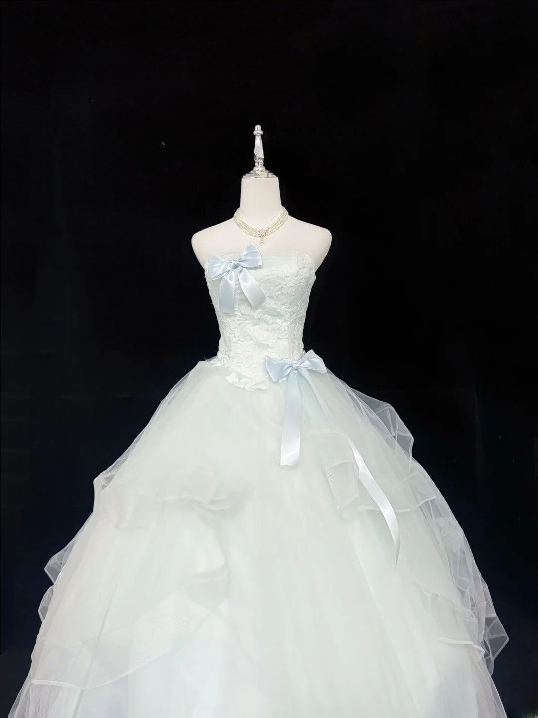 Sweet Ball Gown Strapless Mint Green Tulle With Bow Lace Quince Dress Voluminous Sweet 16 Sweet Sixteen Outfits Vestido de RB7420
