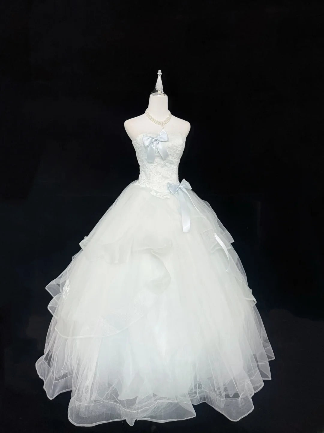 Sweet Ball Gown Strapless Mint Green Tulle With Bow Lace Quince Dress Voluminous Sweet 16 Sweet Sixteen Outfits Vestido de RB7420