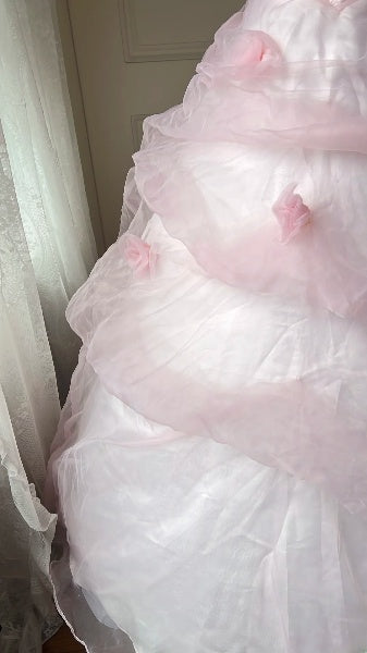 Sweet 15 Quinceanera Dress Ball Gown Spaghetti Straps Pink Tulle With Flowers Long 15th Birthday Gown RC0418