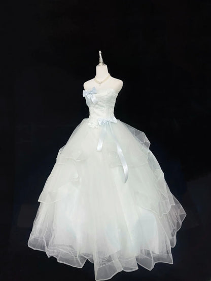 Sweet Ball Gown Strapless Mint Green Tulle With Bow Lace Quince Dress Voluminous Sweet 16 Sweet Sixteen Outfits Vestido de RB7420
