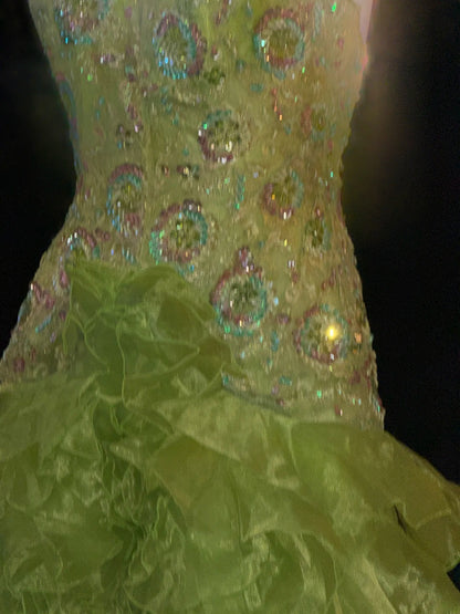 Vintage Prom Dresses High Low Green Halter With Beading Ruffles Long Evening Formal Outfits RB3451
