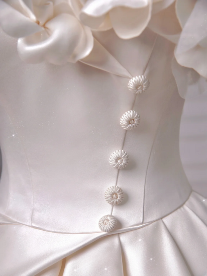 Timeless Wedding Dresses Ball Gown Off The Shoulder Satin Ruffles Brides Dress Style For Brides With Pleated Corset Fitted Long Bridal Gowns AQ050