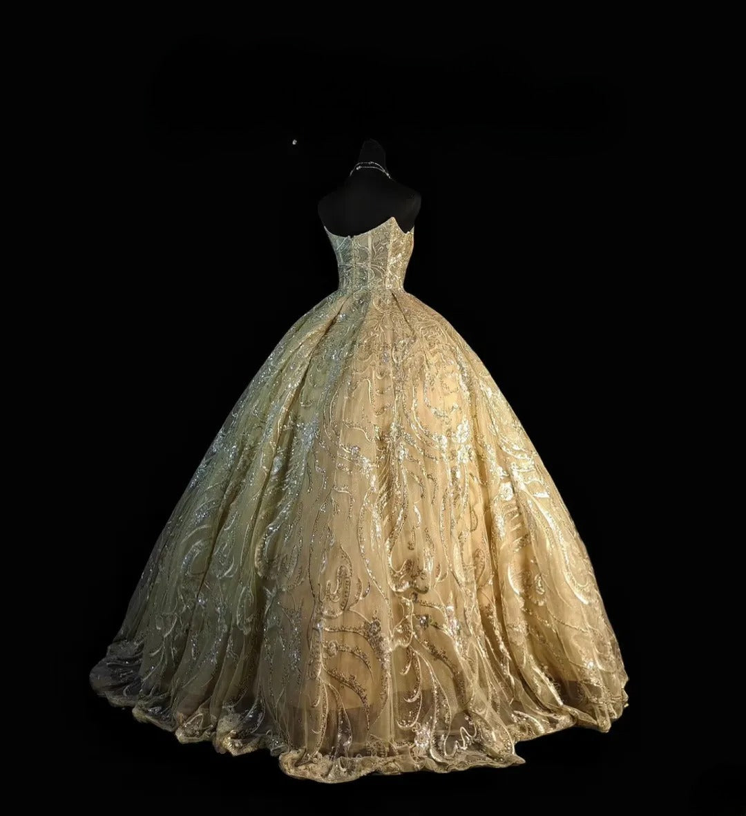 Princess Ball Gown Strapless Gold Sequin Long Quinceañera Dress Moda 2000 15 Quinceanera Dresses Ideas Sweet 16 Outfits RB6942