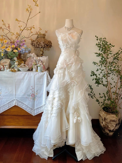 Wedding Dresses Elegant Mermaid Strapless Chiffon Bridal Gown White Floor Length for Wedding Ceremony RB9041