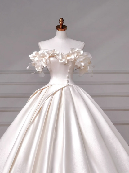 Timeless Wedding Dresses Ball Gown Off The Shoulder Satin Ruffles Brides Dress Style For Brides With Pleated Corset Fitted Long Bridal Gowns AQ050