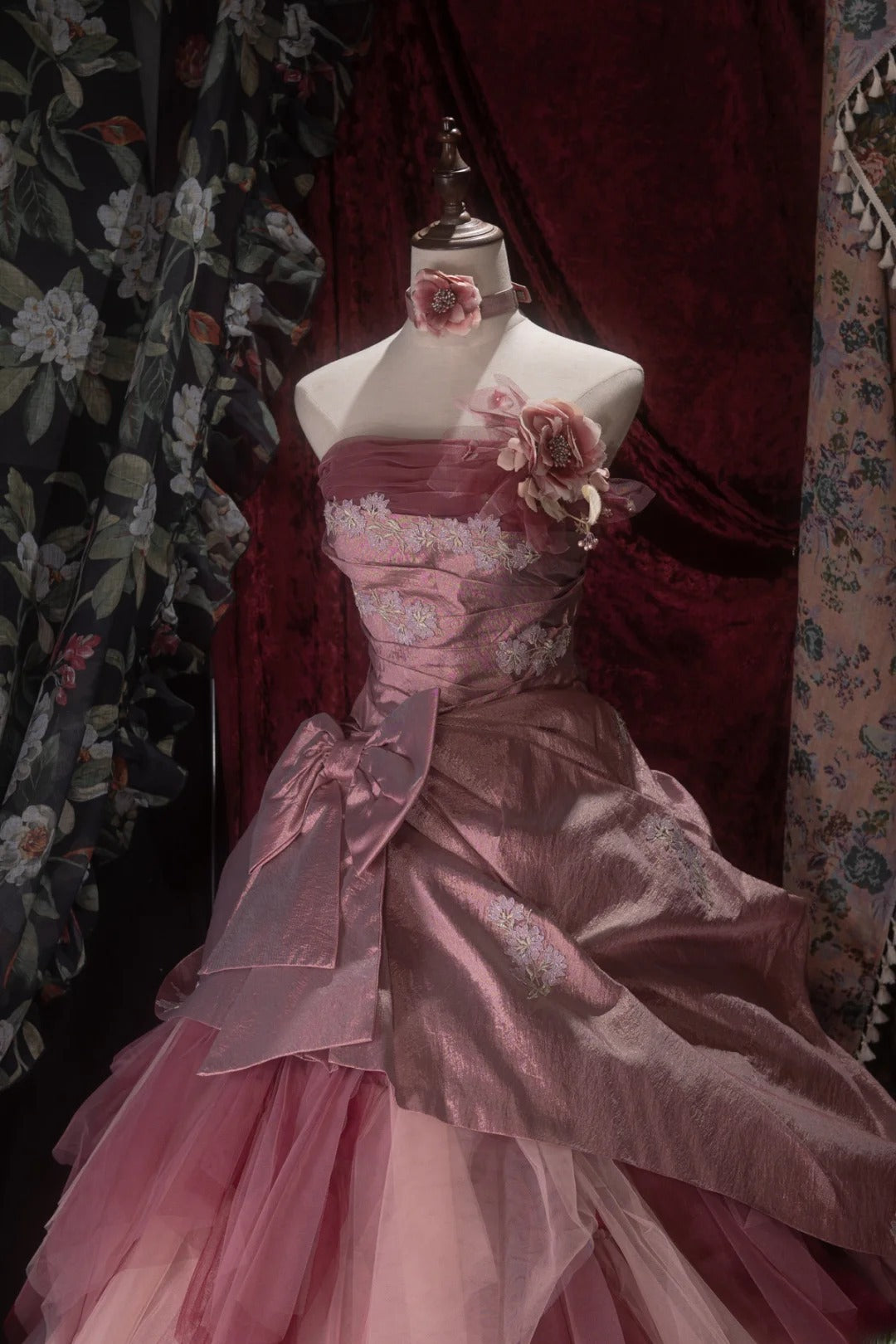 Elegant Ball Gown Strapless Pink With Lace Tulle Taffeta Long Quince Dress Quinceanera Dresses Formal Birthday Outfits RB8073