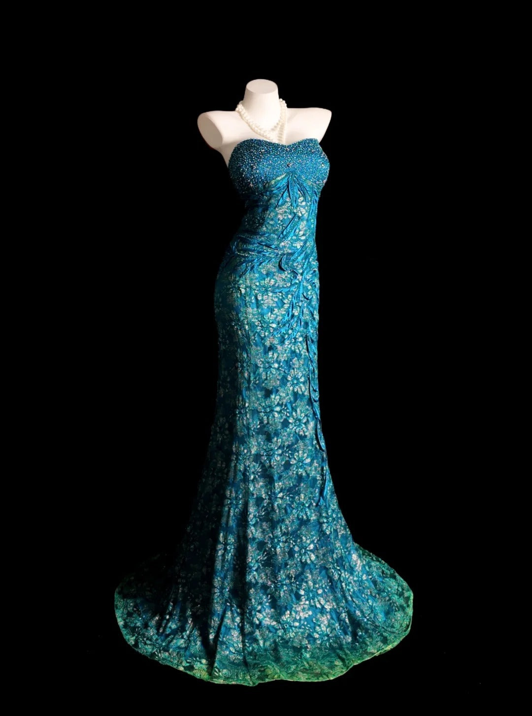 Lace Prom Dress Inspo Mermaid Sweetheart Blue Lace Modest With Beading Formal Party Gown RB9852